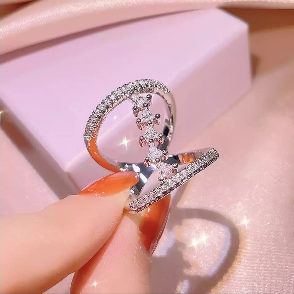 New 925 silver creative geometric female sweet romantic Diamond Ring - Picture 2 of 5
